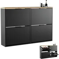 Planetmöbel Schuhschrank schmal 2 x 2 Klappen Schuhregal STIVIO mit 4 Ablagen (Schuhschrank für Flur & Garderobe, Wandmontage oder Bodenstehend) passend für 8-12 Paar Schuhe je Schuhkipper