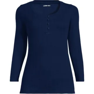 Henley-Shirt mit 3/4 Ärmeln für Damen, Damen, size: regular, Blau, Baumwoll-Mischung, by Lands' End