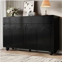 Merax Sideboard mit geschwungenen Türen und Metallfüßen (140 x 38 x 89 cm (L x B x H), 1 St., Wohnzimmerschrank), Kommode mit 2 Schubladen, 4 Türen & höhenverstellbaren Einlegeböden