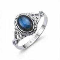 mantraroma Silberring BAGHIMI oval aus 925 Silber mit Labradorit (Ring mit Schmuckbeutel), Damenring aus 925er Silber