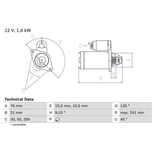 Bosch Anlasser 1,4 kW BMW 3er 5er Z1 0986014840