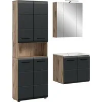 welltime Badezimmer-Set, (Set, 5-St., Hochschrank, Spiegelschr. inkl. Bel., Waschtisch inkl. Waschbecken), Bad-Kombination, Bad-Möbel, Badezimmer, Kombination, Kombi