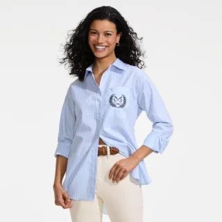 Lange weite Bügelfrei-Bluse für Damen, Damen, size: regular, Blau, Baumwolle, by Lands' End