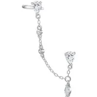 Hey Happiness Single-Ohrstecker Tropfen Zirkonia, Kettchen Ohrring Damen Silber 925, Ketten Ohrhänger, Ohrklemme Kristalle hängend, Vergoldet 18K