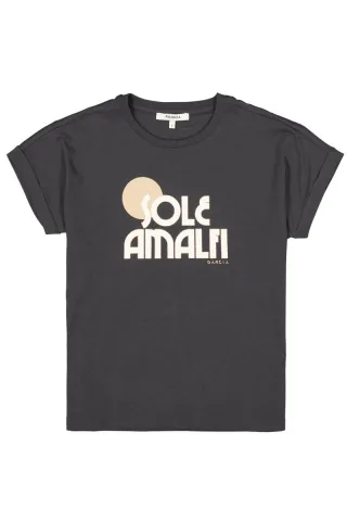 Garcia - Lässiges T-Shirt mit Statement-Print grau - Gr. - XS