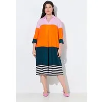 Ulla Popken Midikleid Lyocell-Midikleid Colorblocking Hemdkragen 3/4-Arm