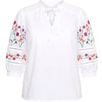 Ulla Popken Druckbluse Bluse Stickerei Tunika-Ausschnitt 3/4-Arm
