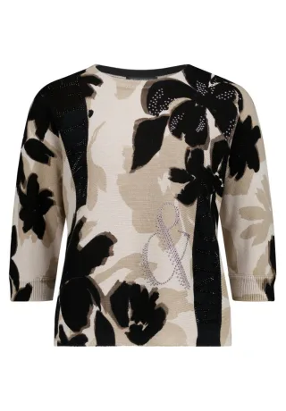 Betty Barclay - Pullover mit Blumen-Muster beige/schwarz - Gr. - 36
