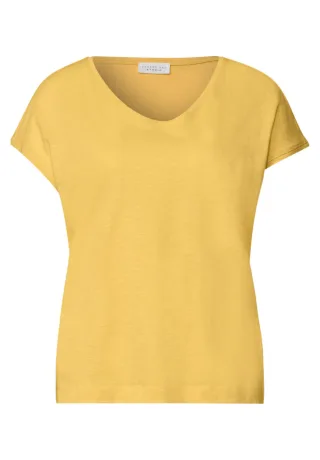 Street One - T-Shirt mit V-Ausschnitt gelb - Gr. - 34