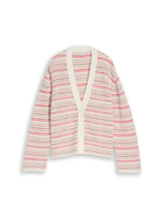 Tom Tailor - Loose Fit Cardigan mit Streifenmuster pink beige stripe - Gr. - S