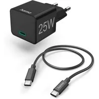Hama Schnellladegerät m. Ladekabel USB C Mini Ladegerät PD 25W 1m Schwarz Smartphone-Ladegerät