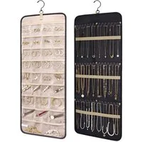 Mutig Schmuckständer Schmuck Organizer zum Aufhängen, Doppelseitige Schmuckaufbewahrung (Fächer und Taschen, Metallhaken, Schmuckhalter für Ohrringe, Halsketten, Ringe, Armbänder), Aufbewahrung an Schrank, Tür, Wand