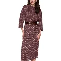 Marc Cain Midikleid Prairie Muse Premium Damenmode bedruckt, Rüschen am Ausschnitt, tailliert