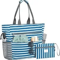 Mutig Strandtasche Große Strandtasche XXL mit Reißverschluss (wasserdichte & faltbare Badetasche, Shopper / Reisetasche / Beach Tote Bag mit mehreren Taschen), für Damen, Strand, Pool, Urlaub, Fitnessstudio & Familie