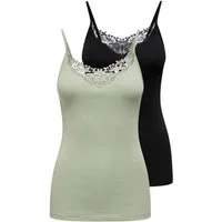 ONLY Spitzentop ONLKIRA – Doppelpack mit Spitzendetail für feminine Looks (2er-Pack) figurbetont, modisch, Jersey, Baumwolle, V-Ausschnitt