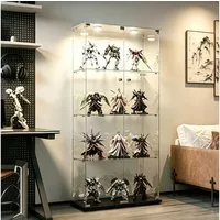 Simurq Glasvitrine Standvitrine aus gehärtetes Glas,Vitrinenschrank Glas mit beleuchtung (Standvitrinen mit 2 Glastür und 4 Lagen,Glasschrank mit Schloss) Sammlervitrine mit Kippsicherung,Modernes rahmenloses Design