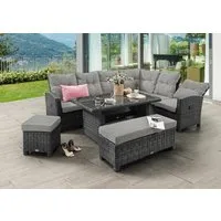 Destiny Gartenlounge-Set SANTA PONSA DE LUXE, 2x Schenkel, 2x Hocker, 1x Tisch 140x80x64 cm, grau meliert