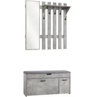 Mondeer Garderoben-Set (2-St), Garderobe mit Schuhbank, Garderobenpaneel mit Spiegel und 5 Haken