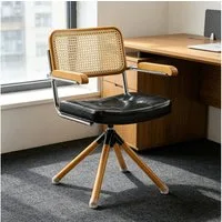 Art Leon Esszimmerstuhl CC058-New (360 Grad Drehbar Brüostuhl Mid Century Modern Drehstuhl ohne Rollen Farbe in Braun/Grün/Schwarz, 1 St), Kunstleder gepolsterter Bürostuhl mit Holzbeine