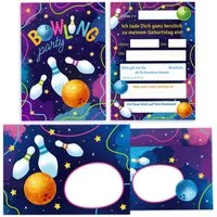 JUNAPACK Einladungskarten Bowling zum Geburtstag Mädchen Jungen Einladungen mit Umschlägen, Einladungskarten mit Umschlägen zum Kindergeburtstag Kegeln