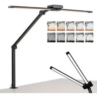 LMaxhome Schreibtischlampe 24W LED Dimmbar Doppelkopf klemmbar 2000lm Augenschutz Büro Tageslicht, 75CM, LED fest integriert, 5 Farbtemperatur und 10 Helligkeitsstufen, Touch-Steuerung, Werkbankbeleuchtung, Tischleuchte, Leselampe für Home