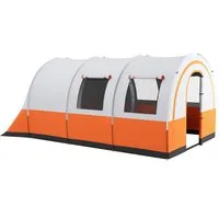 Outsunny Tunnelzelt mit 2 Räumen, Lichthaken, Tragetasche, Personen: 6 (3000mm wasserabweisend Campingzelt, 1 tlg., Gruppenzelt für 6 Personen), für Garten, Campingplatz, Cremeweiß