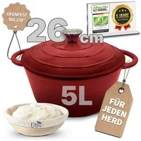 Ottia Schmortopf Gusseisen Topf lc, 26cm groß, 5L, Bräter, Brotbacktopf, Gusseisen, 3-fach Emaille, Händler aus Hamburg