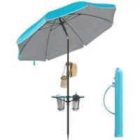 SONGMICS Sonnenschirm, ∅160 cm, Strandschirm, Sonnenschutz UPF 50+, Ablagefläche