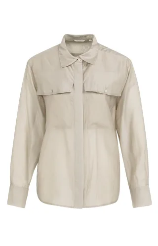 Yaya - Transparente Bluse mit Brusttaschen beige - Gr. - 42