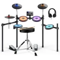 Donner E-Drum DED-70 Upgraded E-Drum Kit 150 Töne 15 Schlagzeug-Kits+ Unterricht,Komplettset, Sitzhocker, Kopfhörer, Integrierte Effekte, Leichtgewichtig, Programmierbar, Wetterbeständig