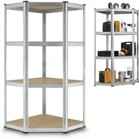 Juskys Eckregal Corner Easy, 1-tlg., Schwerlastregal aus verzinktem Metall mit 4 Einlegeböden