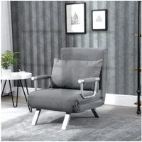 HOMCOM Schlafsofa 3 in 1 Schlafsessel, Klappsessel mit Bettfunktion, Kissen, Grau, Schlafcouch 1 Teile, für Wohnzimmer, Hellgrau