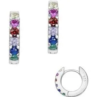 Firetti Paar Creolen Schmuck Geschenk Silber 925 Glitzer Regenbogen, Made in Germany - mit Zirkonia (synth)