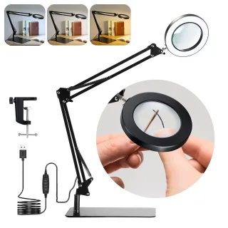 MUSTOOL 10XMagnifying Glass with Base Magnifying Lamp with Clamp, 5In Large Optical Glass Lens, 3 Color Modes Stepless