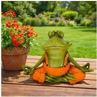 Online-Fuchs Gartenfigur für draußen - Yoga Frosch - Deko Figuren für Garten, Balkon & Terrasse, (gelbe oder orange Latzhose), aus langlebigem Kunstharz gefertigt, wetterfest - 19 oder 31,5 cm groß