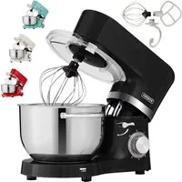 Arebos Küchenmaschine mit 2x Edelstahl-Rührschüsseln 4,5 & 5,5L, 1500 W, 5,50 l Schüssel, Küchenmixer mit Rührhaken, Knethaken, Schlagbesen und Spritzschutz