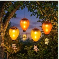 Haushalt International LED Solarleuchte, LED-Leuchtmittel fest verbaut, Warmweiß, Solar Hängelampe LED Außen Heißluftballon Garten Hund Katze 4er Set