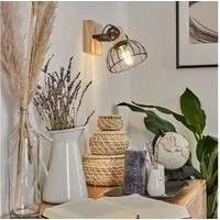 hofstein Wandleuchte »Cotes« Wandlampe aus Holz/Metall in Natur/Braun m. Lichteffekt, ohne Leuchtmittel, Leuchte m. Holzbalken, Textilkabeln, verstellbarer Strahler, E27