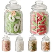 Praknu Vorratsglas 6er Set Bonbonglas mit Deckel Groß 1L - Candy Bar Gläser - Luftdicht, Glas, (Set, 6-tlg), Candy Bar Gläser - Luftdicht - Mit Etiketten - Für Kekse, Süßigkeiten