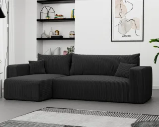 Ecksofa mit Schlaffunktion Sofa LUNA Stoff Poso Schwarz Ottomane Links