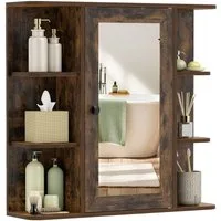 COSTWAY Spiegelschrank Badschrank mit 3 Innenablagen & 6 offenen Fächern