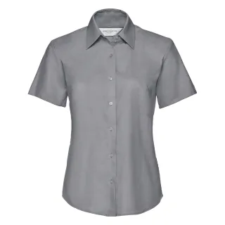 Russell Collection Easy Care Oxford Bluse, Kurzarm (Siblergrau)