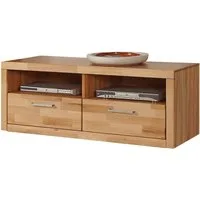OTTO home Lowboard Logo,130cm breit,42 cm tief, Fronten Massivholz, Kabeldurchführung, Holz massiv, Holzwerkstoff, Metall Griffe,2 Schubladen