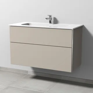 Sanipa 3way Keramik-Set Design Keramik-Waschtisch und Unterbau mit 2 Auszügen, Kaschmir-Matt BP4811U