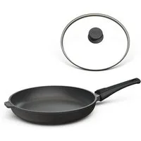 Hoffmann Germany Bratpfanne Aluguss Ø 20 cm mit Deckel – Made in Germany Pfanne, Aluguss (Set, 2-tlg., 1x Bratpfanne Ø 20 cm + 1x Glasdeckel), abnehmbarer Griff, backofenfest bis 250°C, Induktion, Antihaft