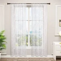 Woltu Gardine (2 St), halbtransparent, transparent Stickerei mit Kräuselband Leinen Optik