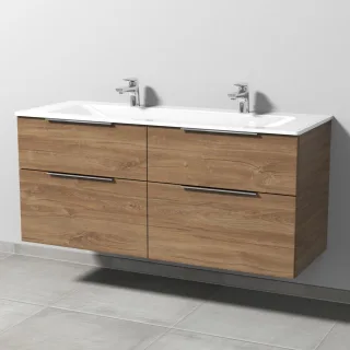 Sanipa 3way Glas-Set Glas-Doppelwaschtisch und Unterbau mit 4 Auszügen, Eiche-Kansas UM20859