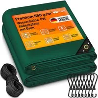 tillvex Schutzplane tillvex® Abdeckplane mit Ösen + 10 Haken & 15m Seil, Gewebeplane (Set, Abdeckplane), 650g/m²