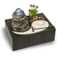 Lemodo Zimmerbrunnen Tischbrunnen mit Zen-Garten, Pumpe mit LED-Beleuchtung