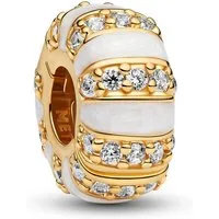 Pandora Runder Anhänger Clip-Charm Steine und Emaille Goldfarben